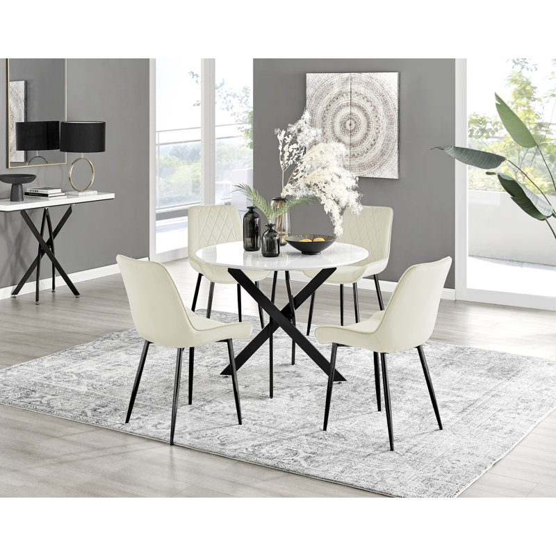 Eubanks 4 - Person Dining Set, Cream/Black
