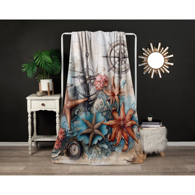 Throw Blanket, 51" W x 60" L, Abstract, Orange/Tan/Blue