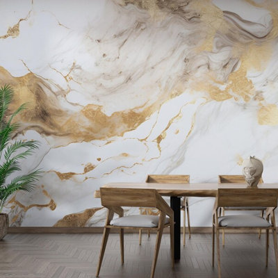 Murale crème et marbre doré