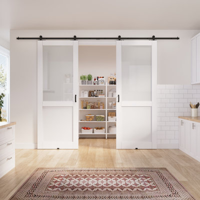 2 x 24 po x 80 po Surface de dalle de porte blanche préfinie avec toute la quincaillerie de porte de grange