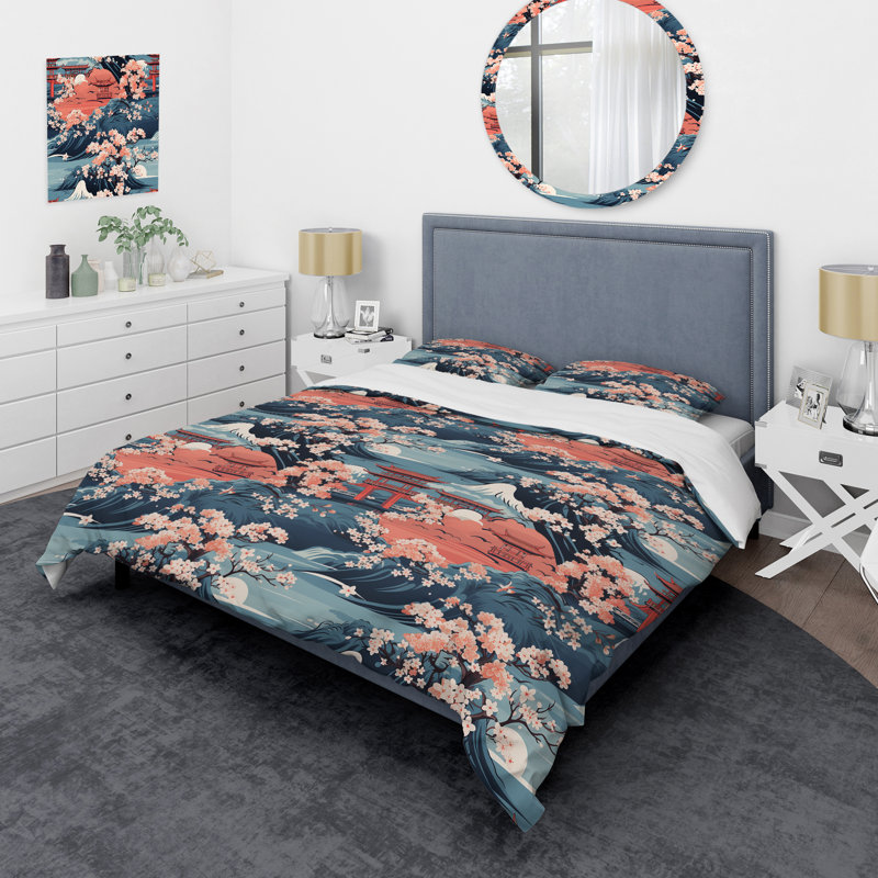 Yellow Torii Gate Japanese Pattern II Duvet Cover, Twin Duvet Cover + 1 Standard Sham