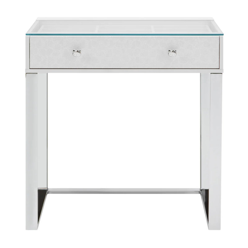 Hello Kitty SlayStation Mini Vanity Table with Clear View Glass Top, Double Decker Drawers with Preset Compartments, White
