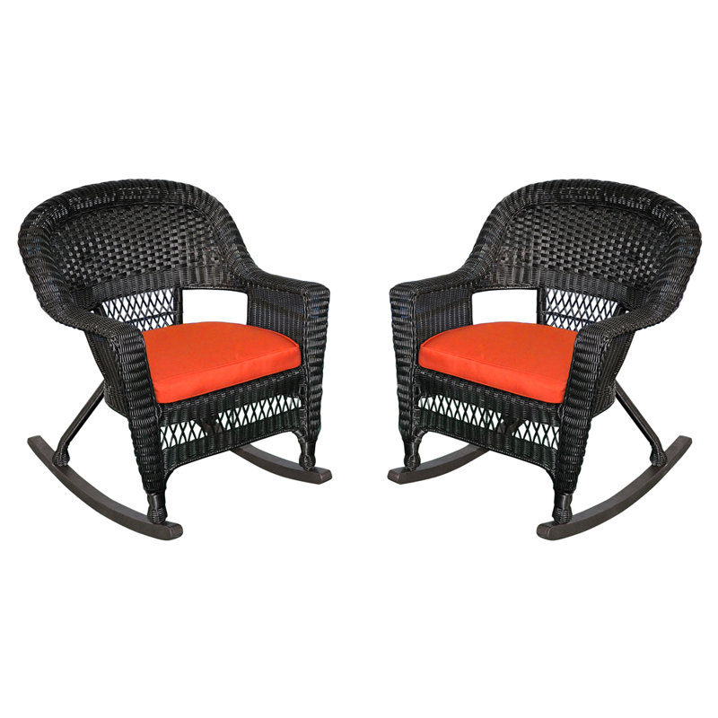Chaise berçante en osier Raenesha, Noir, Rouge-orange