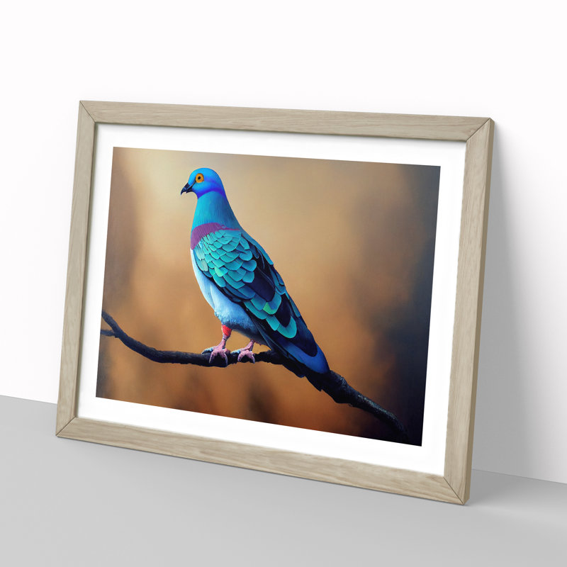 Contemporary Pigeon Bird - Framed Print, 34cm H x 46cm W x 2cm D, Oak