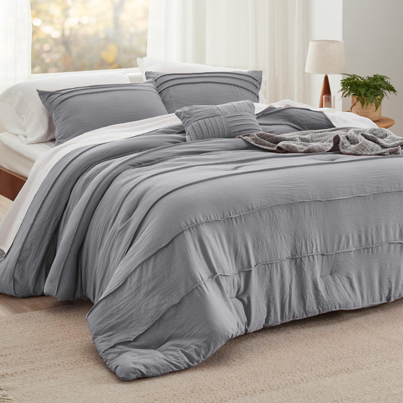 Bedsure Pinch Pleat Comforter Set Boho Bed-in-A-Bag Bedding Set with  Pillowcases for All Season, Gray