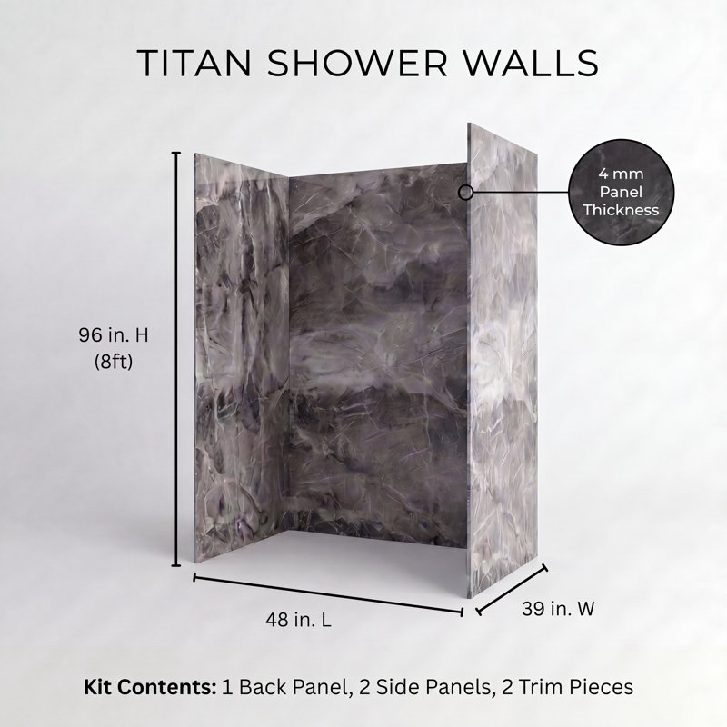 Titan Aluminum Composite 48" W x 36" D x 96" H 3-Piece Trimmable Shower Wall Panel Kit, Summit Gold Ultra Honed