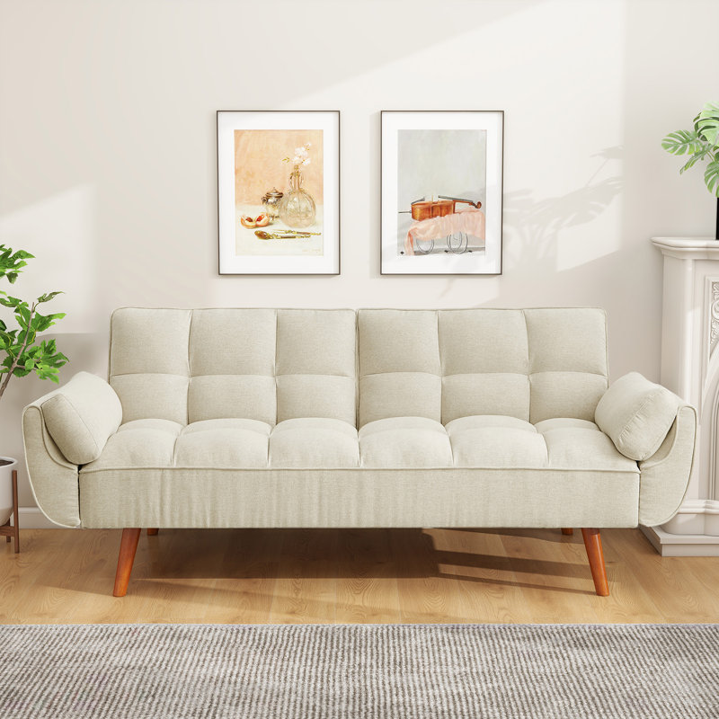 75.39 IN. Futon Sofa Bed, Convertible Upholstered Couch Sleeper With Reclining Sleeper Split Tufted Back, Beige