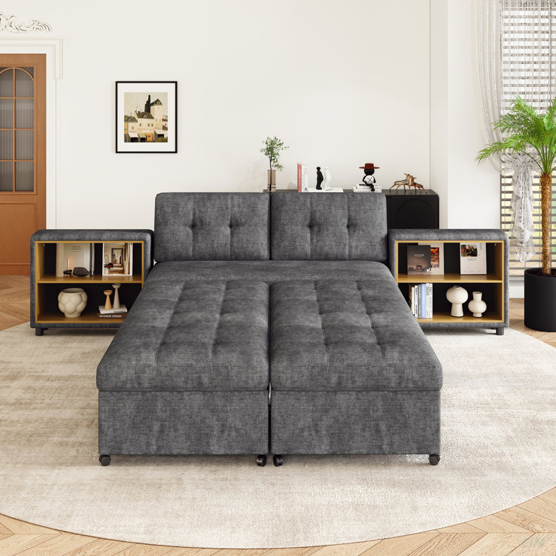 121.2" Versatile Sofa Bed Modular Sofa  Free-Combined Sofa With Two Storage Racks, Dark Gray Chenille
