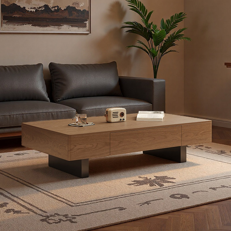 Modern minimalist rectangular coffee table, 13.8" H x 47.2" L x 23.6" W
