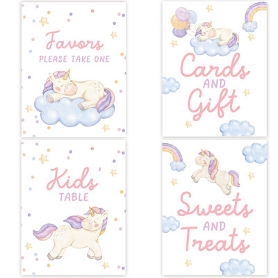 Pastel Unicorn Birthday Party Sign Bundle Set, 8.5 X 11-Inch, Favors, Sweets & Treats, Cards & Gifts Sign And Kids Table, 1St Birthday Party Decoratio