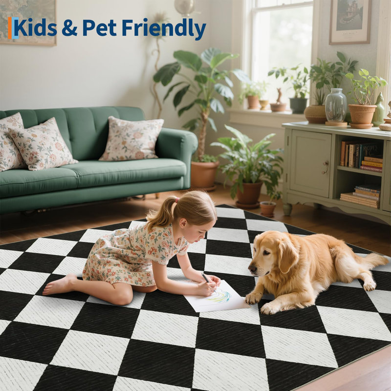 Rectangle Geometric Area Rug, Black and white, 80*150cm