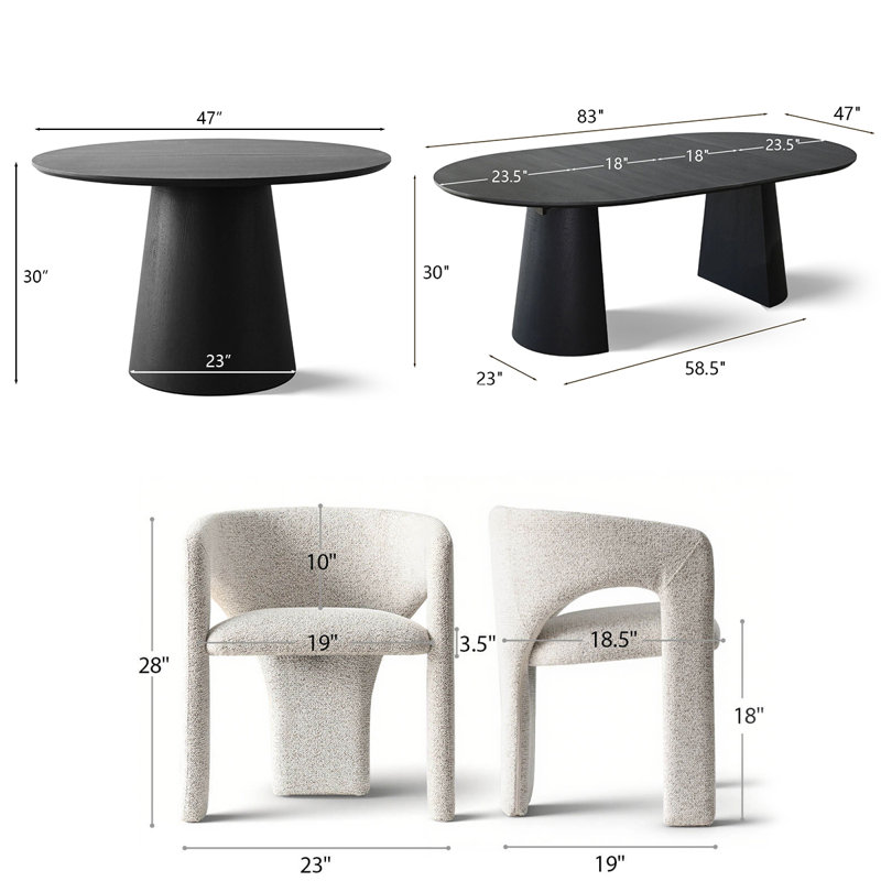 47"-83" Extendable Oval Dining Table Set With Upholstered Boucle Chairs, 3-In-1 Expandable Modern Dining Set