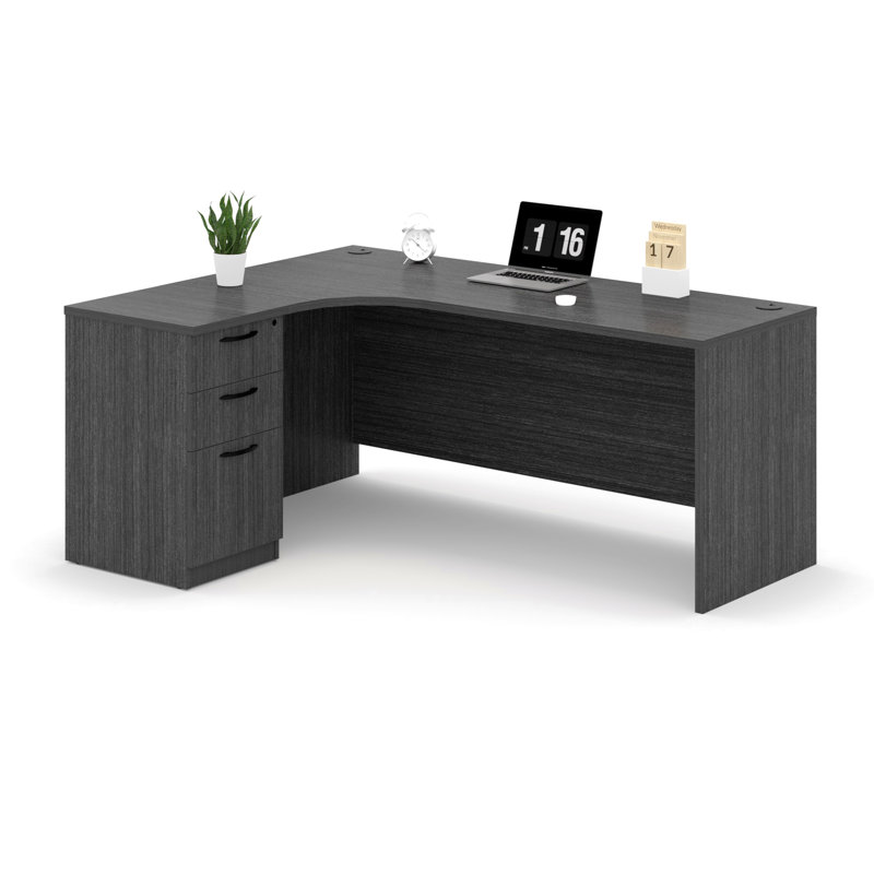 L-Shaped Executive Desk With Storage Cabinet, Gray