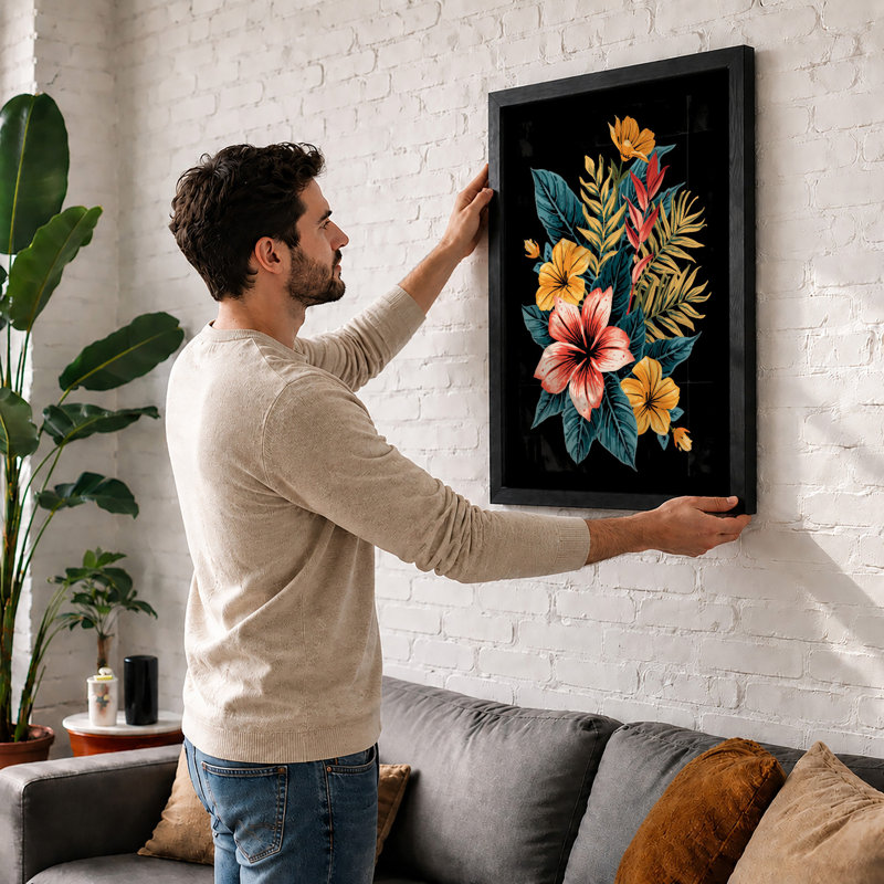 Floral Study Botanical - Framed Print, A1 - 84.1 x 59.4 cm, Black
