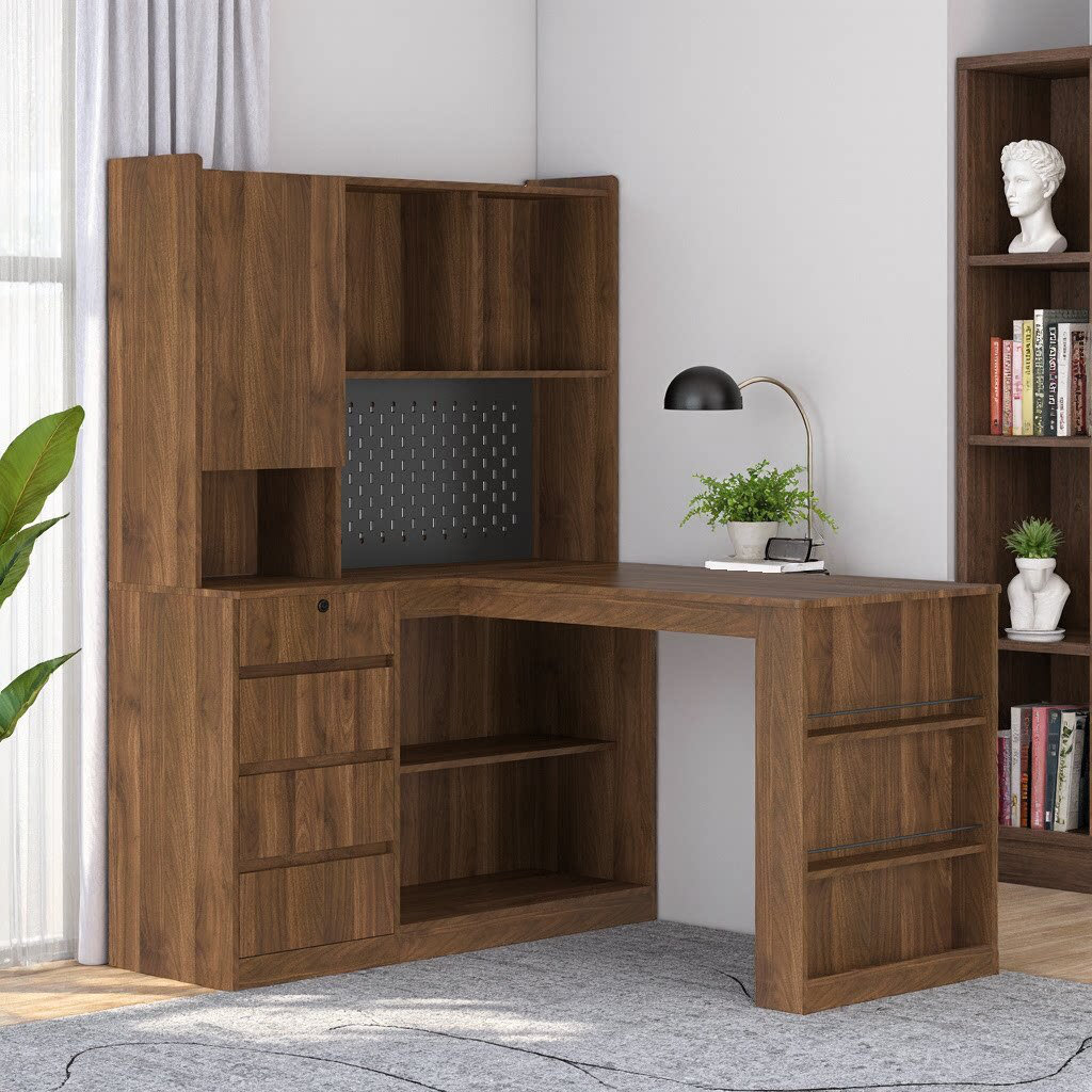 Foundry Select L-Shaped Desk with LED Light & Power Hub — Shelves ...