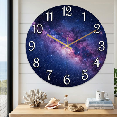 Landscape & Nature Galaxy Background With Stars And Nebula Pattern Ultra Clear Glass Wall Clock