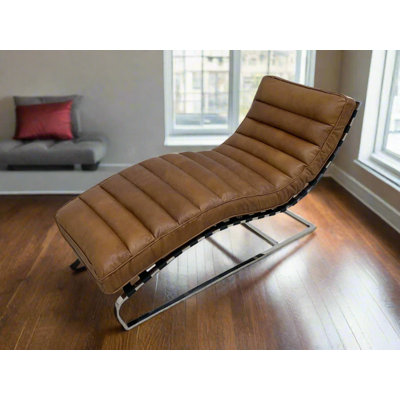 Plano Modern Channeled Leather Chaise Lounge - Leather