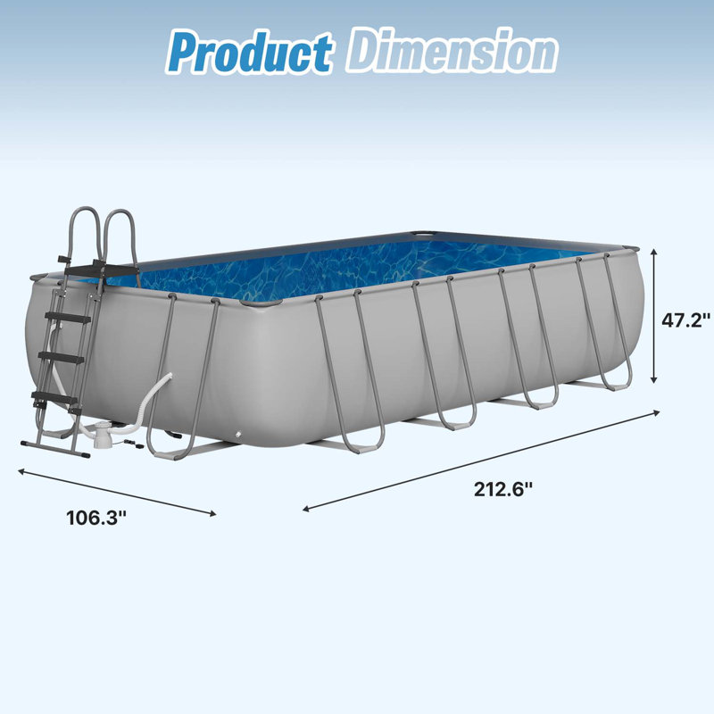 18 pi. L 9 pi. D Piscine en forme de U gris avec pompe