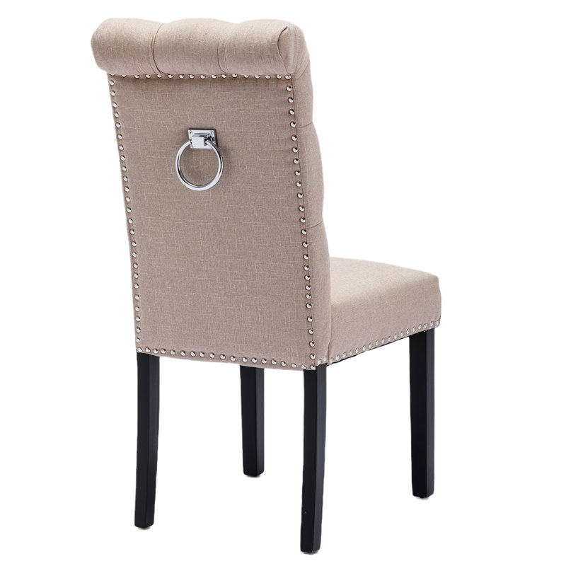 Chaise parsons touffetée de 17,71 po de largeur Gourav, Lin beige, Noir