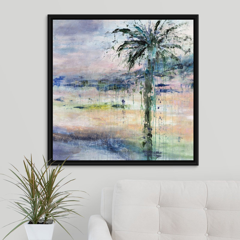 « one day from vacances », peinture sur toile, H 31,7 po x l 31,7 po x p 1,75 po, Cadre flottant noir