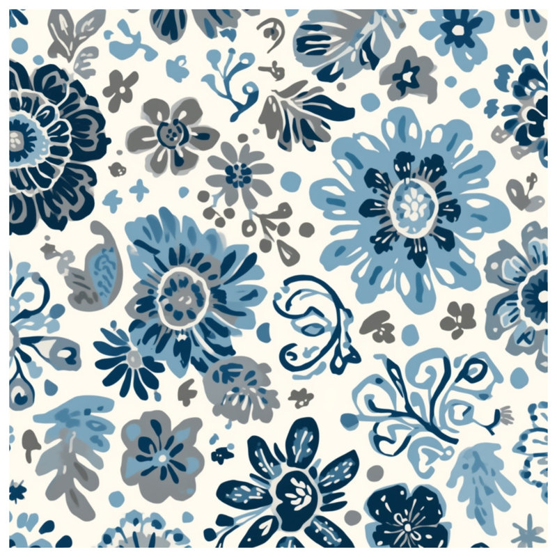 Blue Gray Floral Pattern Blankets, 60in W x 80in H