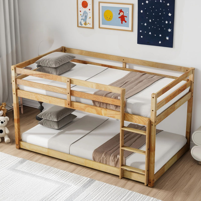 The Bunk Bed Is Made Of Solid Wood And Rubber Wood And Comes With A Ladder. The Bed Board Is Made Of Reinforced Slats, Which Has A Stable Structure And Combines Practicality And Texture.