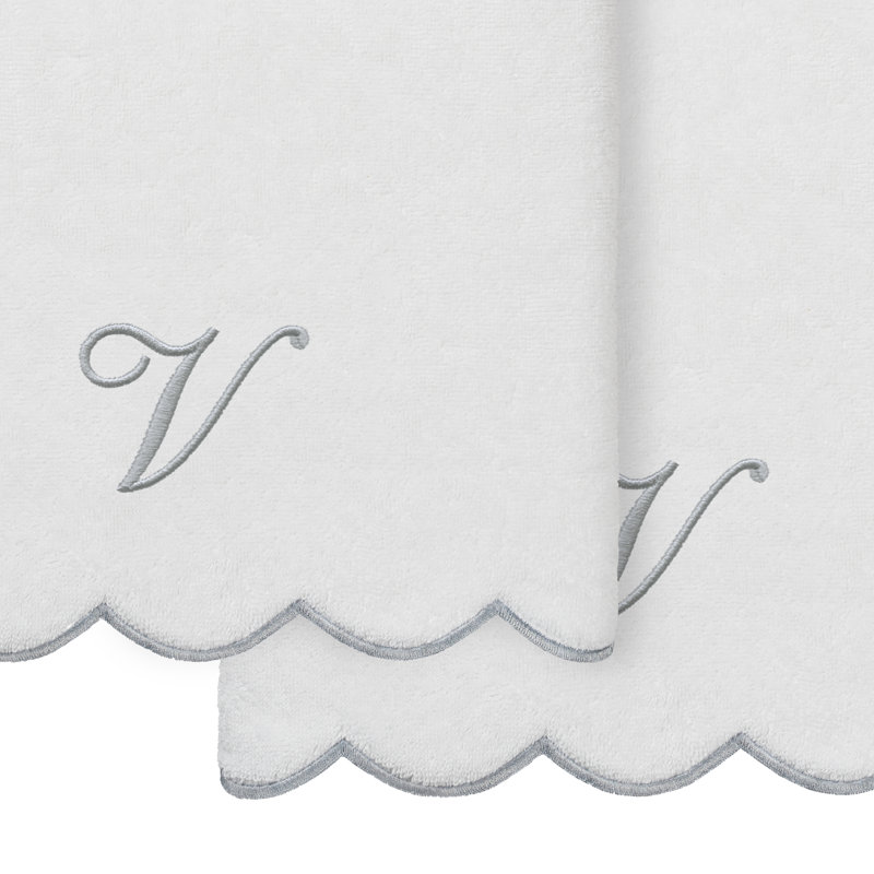 Ensemble de serviettes de bain personnalisées 100% coton turque 2 pièces Linum Home Textiles ADORNIA, V, Blanc / Gris