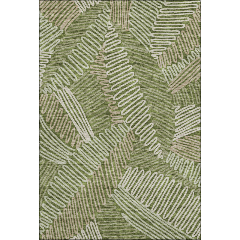 Tapis olive Prisco lavable à la machine de qualité supérieure, Rectangle 8 pi x 10 pi