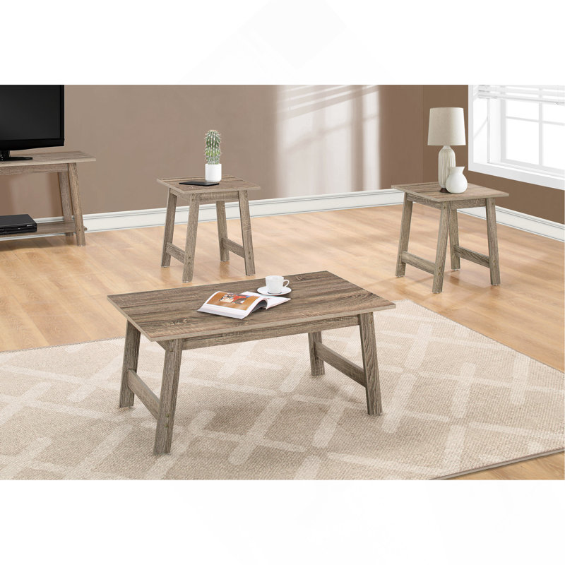 Ensemble de table, ensemble 3 pièces, café, bout, côté, accent, salon, stratifié brun, transitionnel