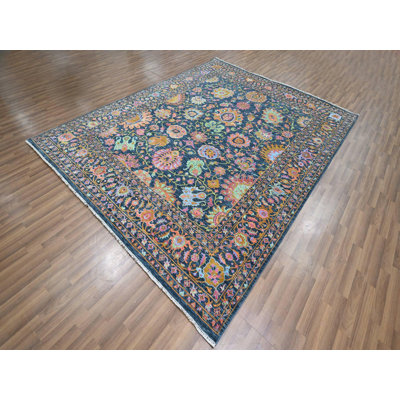 8'0" x 10'2" New Hand Knotted Blue Wool & Silk Rectangle Oriental Rug - MOA10276315