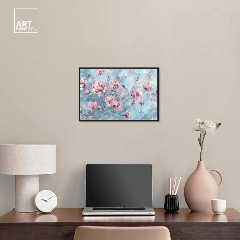 Bloom Season Pastel Abstract Canvas Wall Art with Black Frame