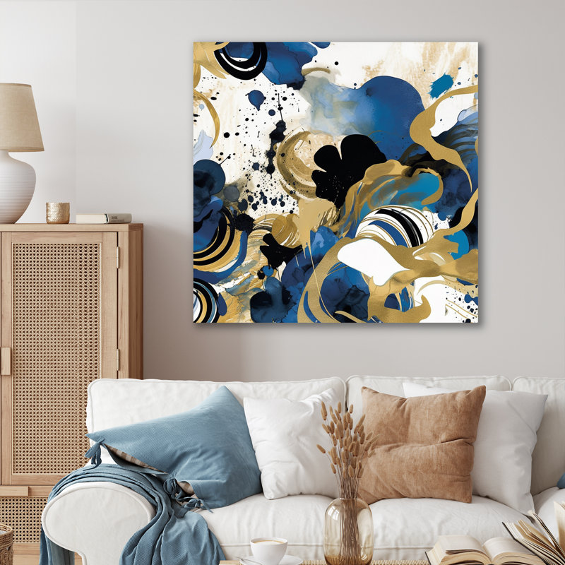 " Abstract Pattern With Blue & Golden Textures XII ", 30" H x 30" W x 1" D, Wrapped Canvas