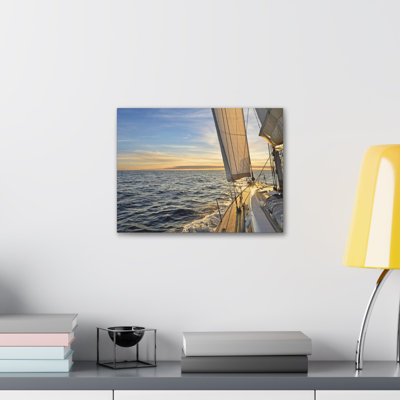 Sailboat Sailing In The Sea At Sunset Ocean Canvas Wall Art