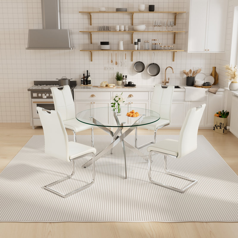 Ensemble de salle à manger 7 pièces, 5, Blanc / argent