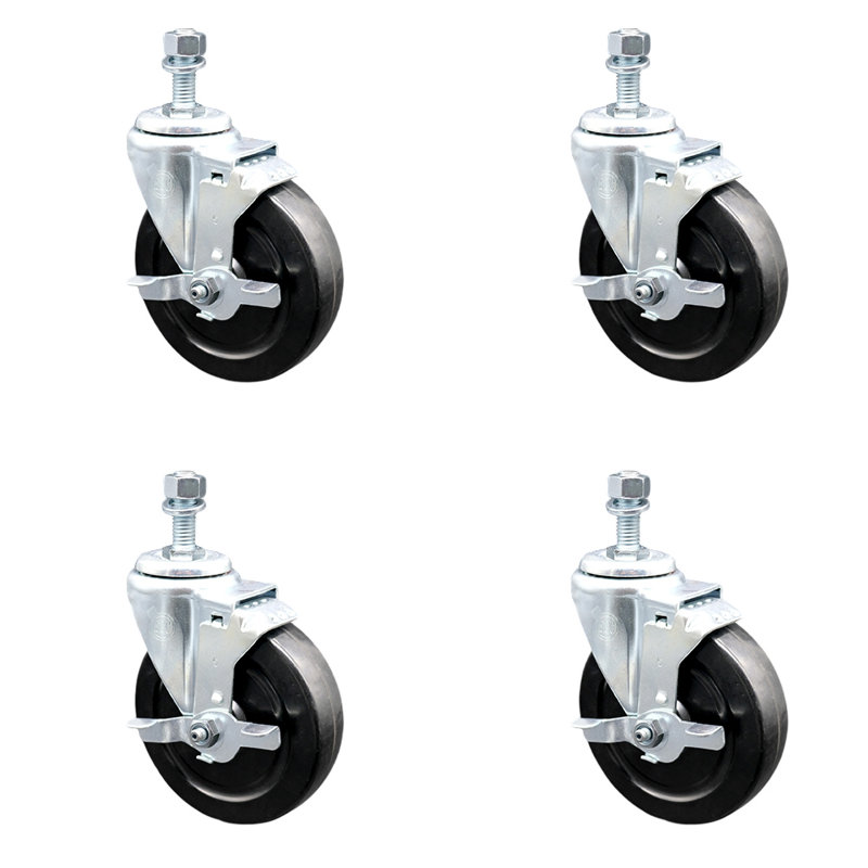 Rubber Wheel Swivel ½ Inch Threaded Stem Caster with Brake SCC