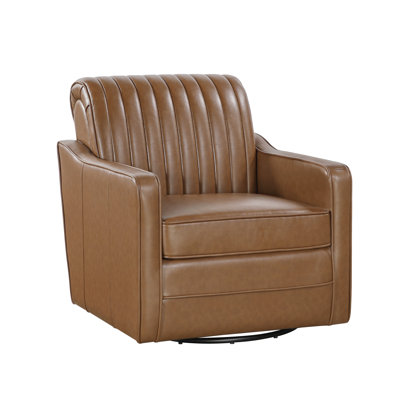 Brown Swivel Chair For Versatile Use - Breathable Faux Leather, Solid Wood & Metal Base, Comfortable Design Home Comfort Zone Plywood Seating