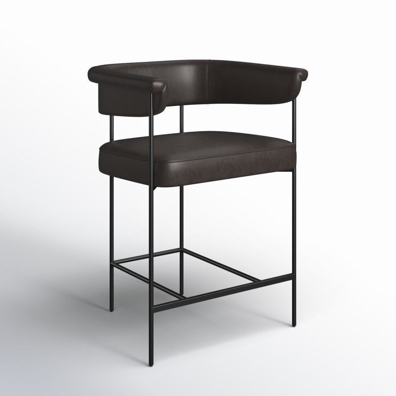 Tabouret de bar et de comptoir Lyssa, Cuir véritable noir Sonoma, Couleur unie