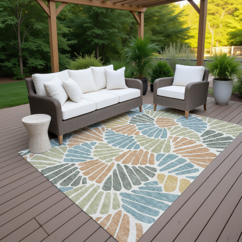 Machine Washable Indoor/Outdoor Jozwiak ACN2384 Floral Rug, Rectangle 8' x 10'