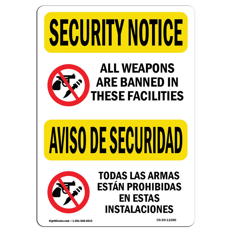 Signe binaire «Weapons Are Banni», H 18 po x l 12 po x P 0,1 po