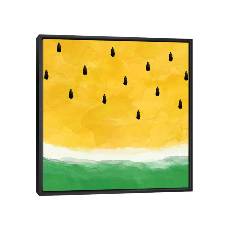 «Watermelon Abstract», reproduction d'impression sur toile en jaune, H 18 po x l 18 po x P 1,5 po, Toile avec cadre noir