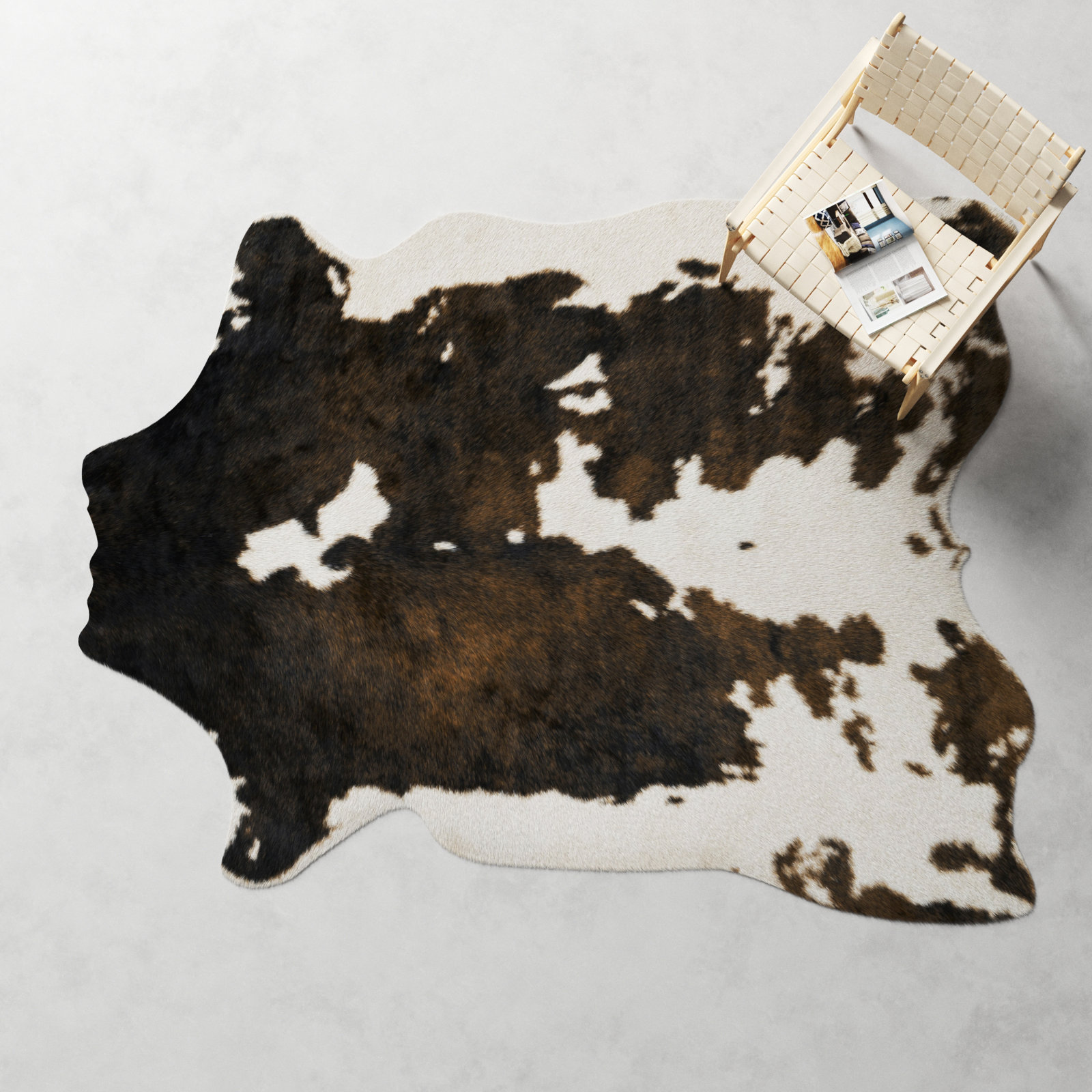 Epic Beige Brown Faux Cowhide Rug, Novelty 6'2" x 8'