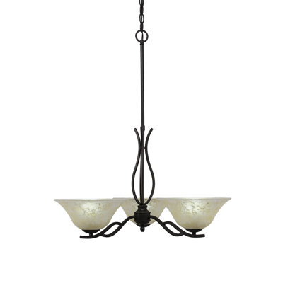 Hiroko Revo 3 Light Uplight Chandelier Shown In Dark Granite Finish With 10" Amber Marble Glass