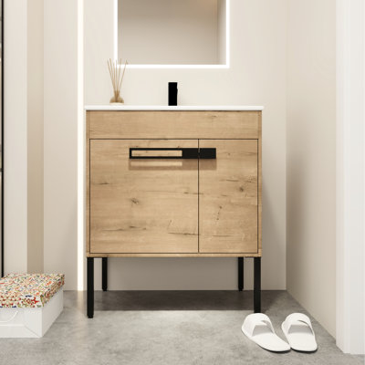 30 po Meuble de salle de bain - Portes de luxe à fermeture silencieuse et vasque en céramique