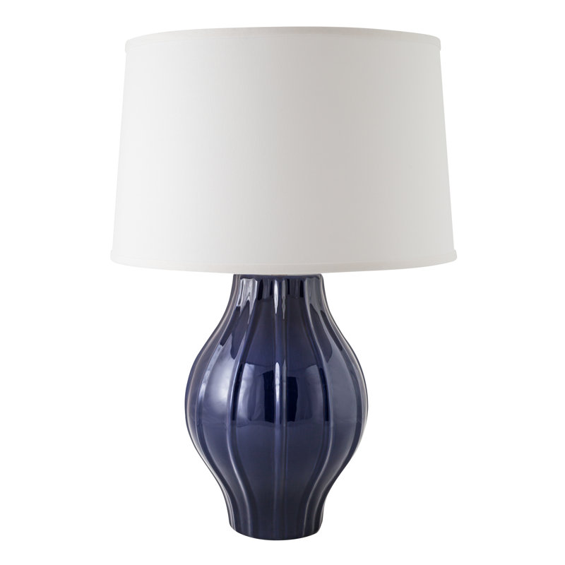 Eraman Ceramic Table Lamp, Gloss Navy
