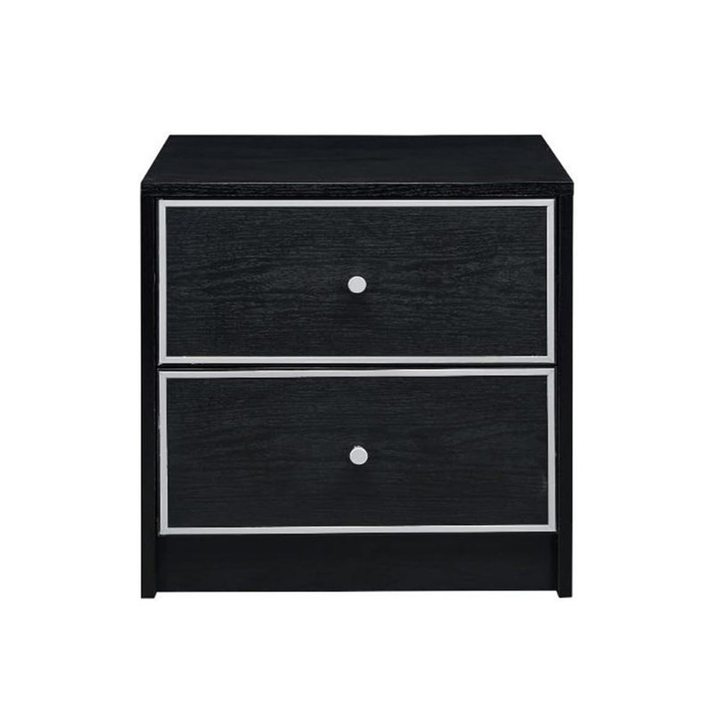 Table de chevet 2 tiroirs de rangement, noir et argent