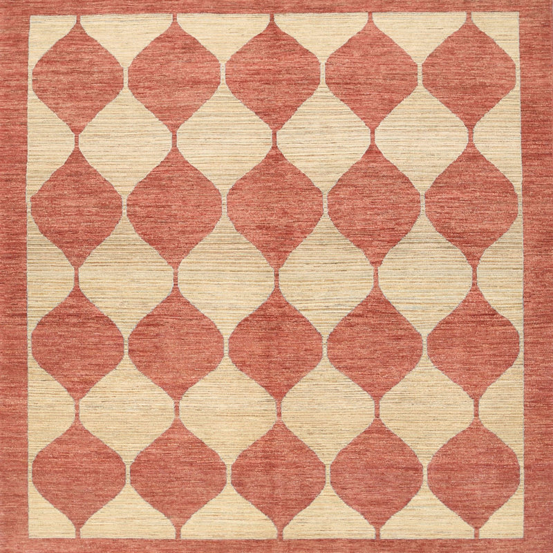 Tapis contemporain rouge / beige, Carré 7 pi