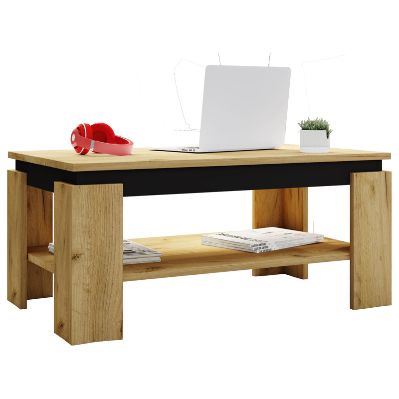Reesheda Coffee Table with Storage, Oak Wood