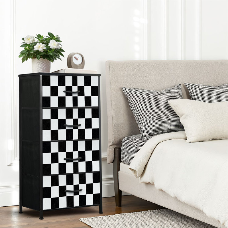 4 Drawer Dresser for Bedroom, Narrow Chest of Drawers, Wooden Top and Study Iron Frame 18"x37.5"-(WxH)
