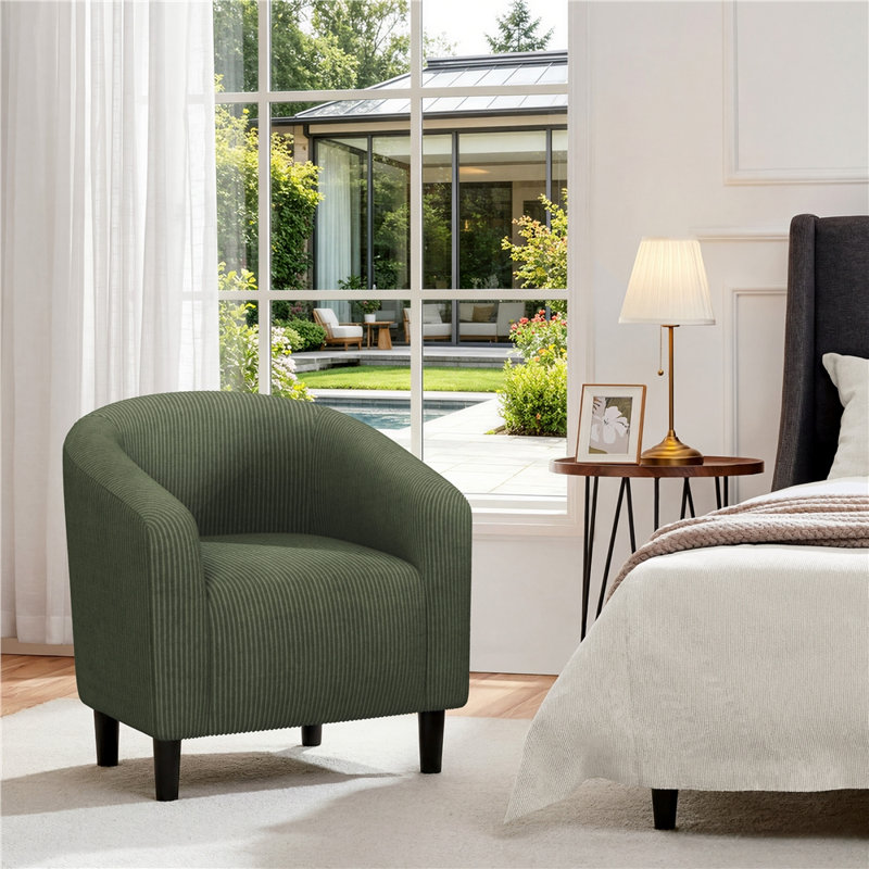 Fauteuil club rembourré en tissu, Vert foncé