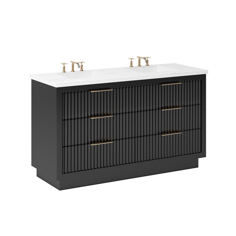 Lecrieú Double Drawer Bath Vanity, Noir, Rose Gold, 72"